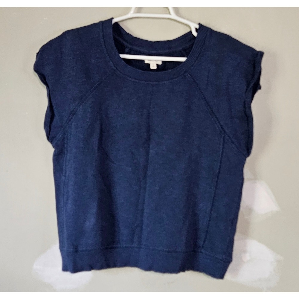 Pilcro Navy Blue Short Sleeve Sweatshirt Cotton French Terry Top Medium